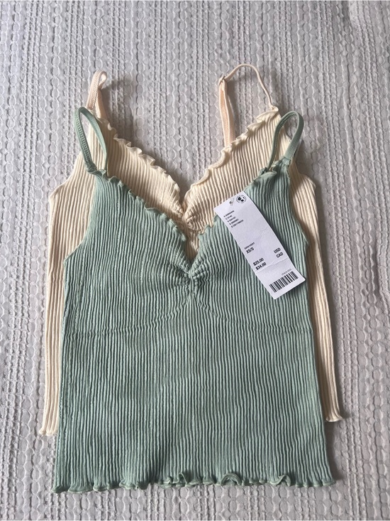 Urban Outfitters Tops - Urban Outfitters Sage Green & Cream Ribbed Layered Cami Set